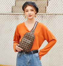 Cargar imagen en el visor de la galería, Bolso de hombro de cuero con estampado de rejilla Vintage para mujer, bolsa de viaje para teléfono MOD BD26