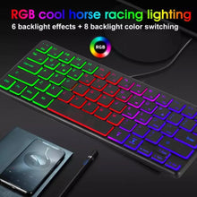 Cargar imagen en el visor de la galería, Miniteclado con cable K64, teclado luminoso de 3 colores para juegos, 64 teclas, retroiluminación RGB, para ordenador, Notebook y oficina