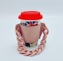 Cargar imagen en el visor de la galería, Portavaso termo reutilizable con cadena de viaje ecológica para bebidas, funda para botella de café, soporte para taza de cuero PU MOD cadena grandeMANGA