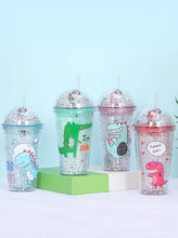 Cargar imagen en el visor de la galería, Vaso CON LUZ Botella de agua potable de doble capa, vaso de hielo de dinosaurio, portátil, de plástico, a la moda MOD XY-2103