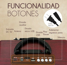 Cargar imagen en el visor de la galería, Bocina Retro Vintage Recargable Mp3 Usb Bluetooth Radio Fm MOD MD 1909BT