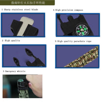 Cargar imagen en el visor de la galería, Pulsera de supervivencia de emergencia 4 en 1 para hombre, cuerda de paracaídas de rescate al aire libre, pulsera de silbato, brújula, Paracord, sin Flintstones tres colores - mychinashop.com
