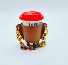 Cargar imagen en el visor de la galería, Portavaso termo reutilizable con cadena de viaje ecológica para bebidas, funda para botella de café, soporte para taza de cuero PU MOD cadena grandeMANGA