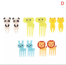 Cargar imagen en el visor de la galería, Mini Tenedor de fruta con dibujos de animales para niños, accesorios de decoración para fiesta, 10 pz