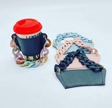 Cargar imagen en el visor de la galería, Portavaso termo reutilizable con cadena de viaje ecológica para bebidas, funda para botella de café, soporte para taza de cuero PU MOD cadena grandeMANGA