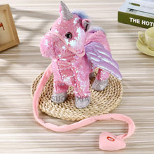 Cargar imagen en el visor de la galería, unicornio eléctrico para caminar, lindo unicornio con lentejuelas, Animal de peluche, música electrónica MOD BL-135