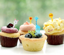 Cargar imagen en el visor de la galería, Mini Tenedor de fruta con dibujos de animales para niños, accesorios de decoración para fiesta, 10 pz