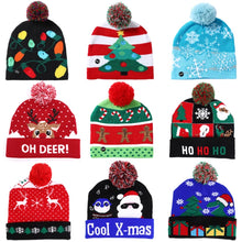 Cargar imagen en el visor de la galería, Gorro navideño de punto con luz LED para niños y adultos, gorro cálido iluminado, decoración de Año Nuevo varios diseños