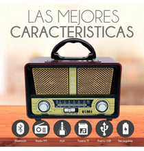 Cargar imagen en el visor de la galería, Bocina Retro Vintage Recargable Mp3 Usb Bluetooth Radio Fm MOD MD 1909BT