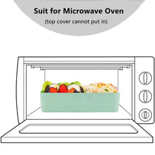 Cargar imagen en el visor de la galería, fiambrera ecológica Caja Bento para el almuerzo con cubiertos, fiambrera con 3 compartimentos de paja de trigo, apta para microondas, almacenamiento de alimentos, de 900ml MOD RO-7