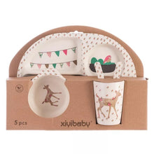 Cargar imagen en el visor de la galería, Juego de vajilla de fibra de bambú para niños y bebés, Set de 5 unids/set de animales de dibujos animados, plato, tazón, taza, tenedor, cuchara MOD HB-913