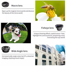 Cargar imagen en el visor de la galería, Universal clip Gran Angular lente ojo de pez Macro Cámara Kits teléfono móvil lentes de ojo de pez con Clip 0.67x para todos los teléfonos - mychinashop.com