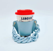 Cargar imagen en el visor de la galería, Portavaso termo reutilizable con cadena de viaje ecológica para bebidas, funda para botella de café, soporte para taza de cuero PU MOD cadena grandeMANGA