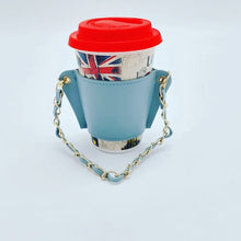 Cargar imagen en el visor de la galería, Portavaso para termo reutilizable con cadena de viaje ecológica para bebidas, funda para botella de café, soporte para taza de cuero PU MOD CADENA CHICA MANGA