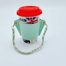 Cargar imagen en el visor de la galería, Portavaso para termo reutilizable con cadena de viaje ecológica para bebidas, funda para botella de café, soporte para taza de cuero PU MOD CADENA CHICA MANGA