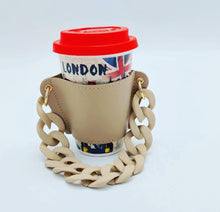 Cargar imagen en el visor de la galería, Portavaso termo reutilizable con cadena de viaje ecológica para bebidas, funda para botella de café, soporte para taza de cuero PU MOD cadena grandeMANGA
