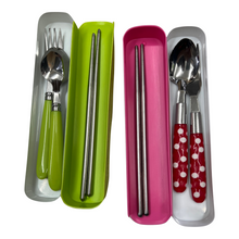 Cargar imagen en el visor de la galería, Juego de cubiertos con estuché y palillos de acero MOD 80362