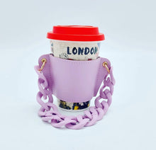 Cargar imagen en el visor de la galería, Portavaso termo reutilizable con cadena de viaje ecológica para bebidas, funda para botella de café, soporte para taza de cuero PU MOD cadena grandeMANGA