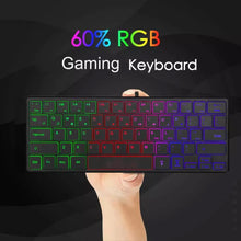 Cargar imagen en el visor de la galería, Miniteclado con cable K64, teclado luminoso de 3 colores para juegos, 64 teclas, retroiluminación RGB, para ordenador, Notebook y oficina
