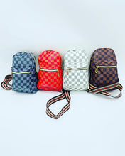 Cargar imagen en el visor de la galería, Bolso de hombro de cuero con estampado de rejilla Vintage para mujer, bolsa de viaje para teléfono MOD BD26