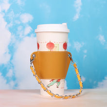 Cargar imagen en el visor de la galería, Portavaso para termo reutilizable con cadena de viaje ecológica para bebidas, funda para botella de café, soporte para taza de cuero PU MOD CADENA CHICA MANGA