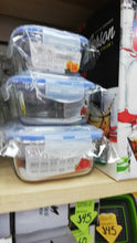 Cargar imagen en el visor de la galería, Juego de 3 pz hermético cristal Fiambrera portátil de vidrio transparente para almacenamiento de alimentos, contenedor escolar con calefacción por microondas, Bento Box,
