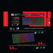 Cargar imagen en el visor de la galería, Miniteclado con cable K64, teclado luminoso de 3 colores para juegos, 64 teclas, retroiluminación RGB, para ordenador, Notebook y oficina