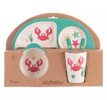 Cargar imagen en el visor de la galería, Juego de vajilla de fibra de bambú para niños y bebés, Set de 5 unids/set de animales de dibujos animados, plato, tazón, taza, tenedor, cuchara MOD HB-913