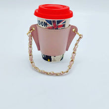 Cargar imagen en el visor de la galería, Portavaso para termo reutilizable con cadena de viaje ecológica para bebidas, funda para botella de café, soporte para taza de cuero PU MOD CADENA CHICA MANGA