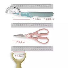 Cargar imagen en el visor de la galería, 6 pz Juego de cuchillos domésticos de paja de trigo, con tabla de picar utensilios de cocinaMOD RO-4