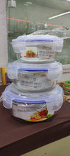 Cargar imagen en el visor de la galería, Juego de 3 pz hermético cristal Fiambrera portátil de vidrio transparente para almacenamiento de alimentos, contenedor escolar con calefacción por microondas, Bento Box,