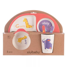 Cargar imagen en el visor de la galería, Juego de vajilla de fibra de bambú para niños y bebés, Set de 5 unids/set de animales de dibujos animados, plato, tazón, taza, tenedor, cuchara MOD HB-913