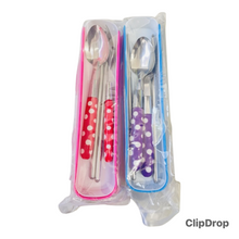 Cargar imagen en el visor de la galería, Juego de cubiertos con estuché y palillos de acero MOD 80362