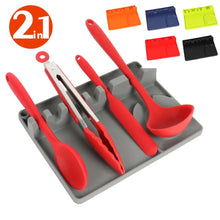 Cargar imagen en el visor de la galería, Soporte de cuchara de silicona 2 en 1, soporte de cuchara de mayor tamaño para la encimera de la estufa, reposapiés mejorado con almohadilla de goteo, incluye 5 ranuras y 1 cuchara