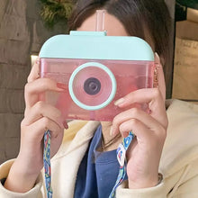 Cargar imagen en el visor de la galería, Botella de agua de plástico con pajita para niños, tetera con cámara, portátil, anticaída, para exteriores, 400ml MOD 2101