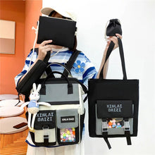 Cargar imagen en el visor de la galería, Conjunto de 4 unids/set de mochilas de lona para mujer, morral escolar para chicas adolescentes, mochila de viaje para estudiantes, mochila para ordenador portátil KAWAI MOD 316