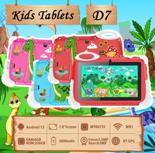 Cargar imagen en el visor de la galería, Tableta Android 2024 de 7 pulgadas para niños, Tablet educativa de estudio, Bluetooth, WiFi, con funda protectora bonita, regalo para niños 6 GB + 256 GB de memoria expandible a 1 T MOD D6
