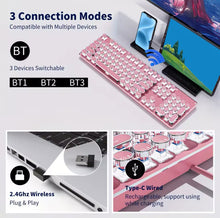 Cargar imagen en el visor de la galería, TK950 Teclado mecánico RGB RETROinalámbrico para máquina de escribir Punk, teclado ergonómico inalámbrico de modo Triple para oficina de juegos 5,0/2,4G/con cable
