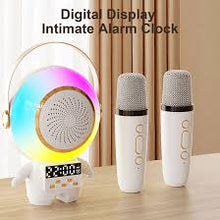 Cargar imagen en el visor de la galería, Bocina karaoke con dos microfonos luz led y reloj digital MOD KM-L12
