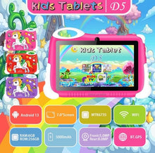 Cargar imagen en el visor de la galería, Tableta Android 2024 de 7 pulgadas para niños, Tablet educativa de estudio, Bluetooth, WiFi, con funda protectora bonita, regalo para niños 6 GB + 256 GB de memoria expandible a 1 T MOD D6
