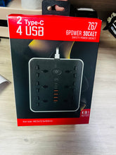 Cargar imagen en el visor de la galería, Protector contra sobretensiones de regleta de alimentación 14 en 1 con 8 salidas, 4 puertos USB y 2 puertos USB C, enchufe plano, soporte de pared, protección contra sobrecarga USB de escritorio MOD ZE-1153
