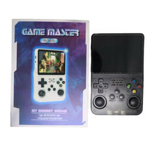 Cargar imagen en el visor de la galería, Consola de juegos retro de mano con más de 20,000 juegos y 256 juegos de GB juegos clásicos, consola de videojuegos retro visualización IPS de 3.5 pulgadas, color morado transparente, sistema Linux retro juego MOD  R36 S PRO
