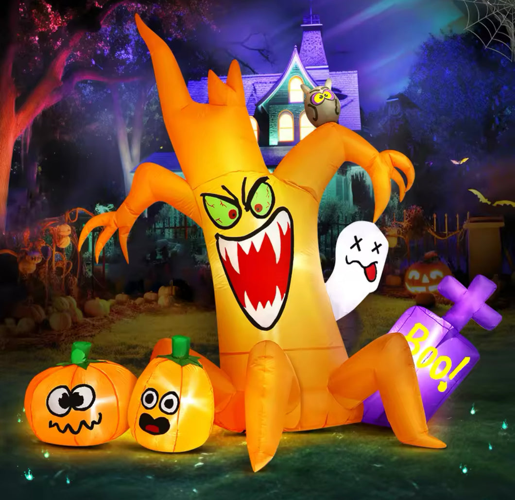 Inflable con luz de Halloween, árbol, tronco, fantasma, calabaza 2.40 m MOD 26920