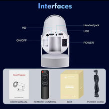 Cargar imagen en el visor de la galería, Proyector HY300 Android 4K 1280*720P Dual Wifi 300ANSI Video cine portátil al aire libre proyector de juegos HD  entrada HDMI altavoz y conexión auxiliar para sonido MOD FM-000109
