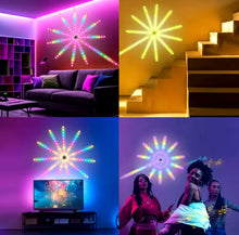 Cargar imagen en el visor de la galería, Tira de luces LED con control remoto USB y Bluetooth, luces de fuegos artificiales RGB para vacaciones, sala de estar,ritmo musical TV, pared, decoración navideña MOD QDX-09
