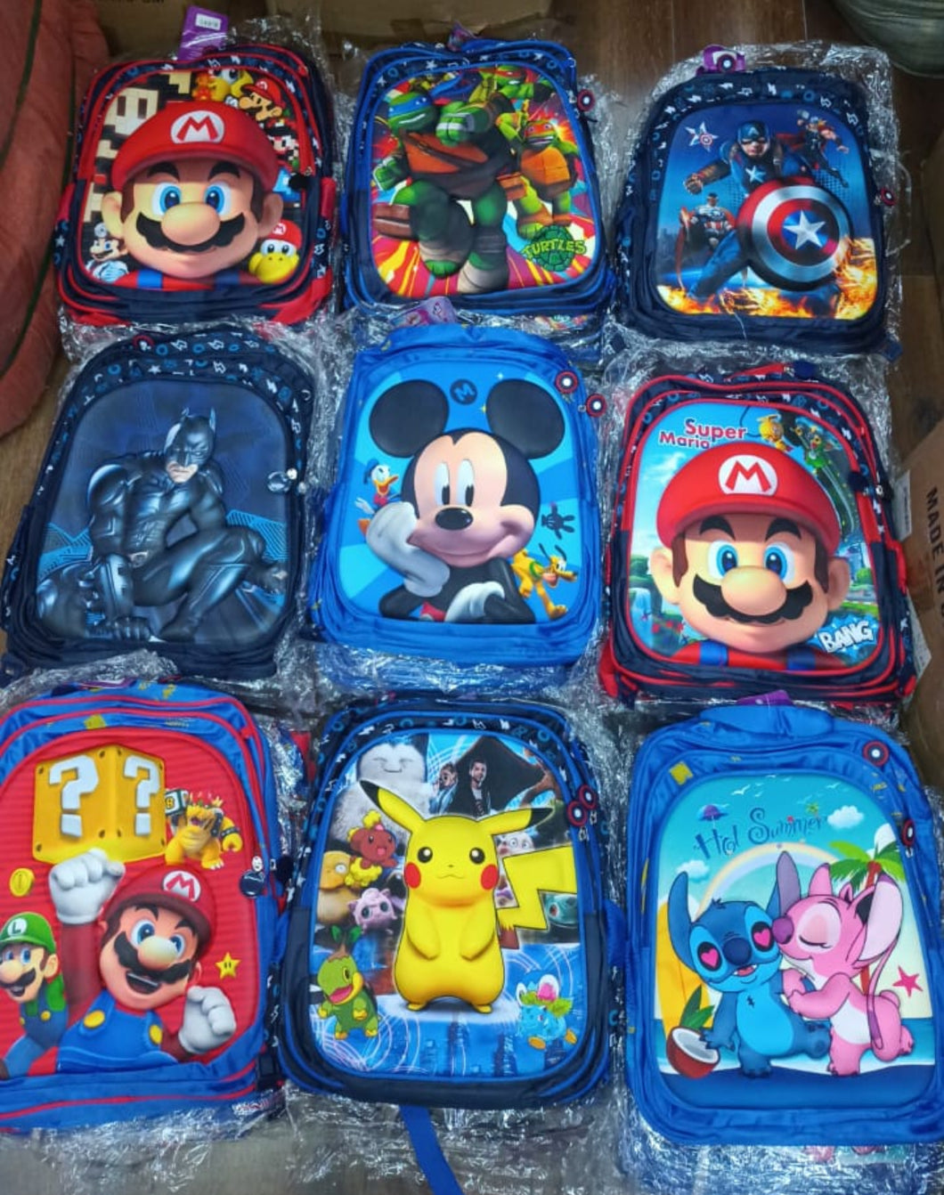 Mochila combo 3 pz  para primaria de personajes surtidos mágica MOD G-6437