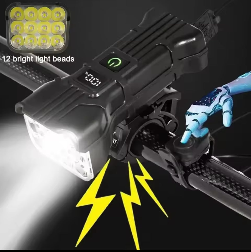 Luz delantera de bicicleta de 12 LED, luz recargable para bicicleta con bocina, luces frontales de bicicleta MTB, lámpara de seguridad para ciclismo nocturno MOD ZE-1619