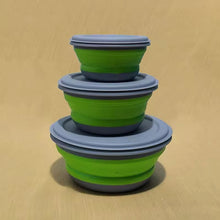 Cargar imagen en el visor de la galería, Juego plegable de 3 piezas, cuenco de viaje al aire libre, almacenamiento, tres cuencos, fiambrera, portátil, ecológico
