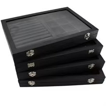 Cargar imagen en el visor de la galería, Joyero de cuero con tapa de vidrio negro mediano y grande para anillos, pendientes, pulseras, collares, pendientes, tachuelas MOD SSB41
