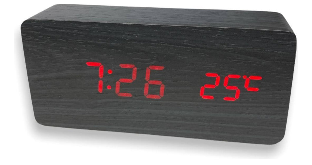 Reloj de escritorio digital de madera con alarma USB, hora y fecha MOD ZE-2159